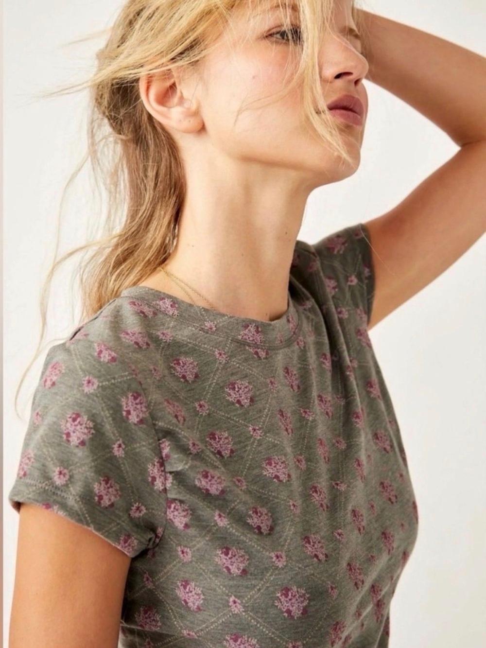 Free People Intimately Mix It Up Baby Tee Charcoal Floral Cropped Medium